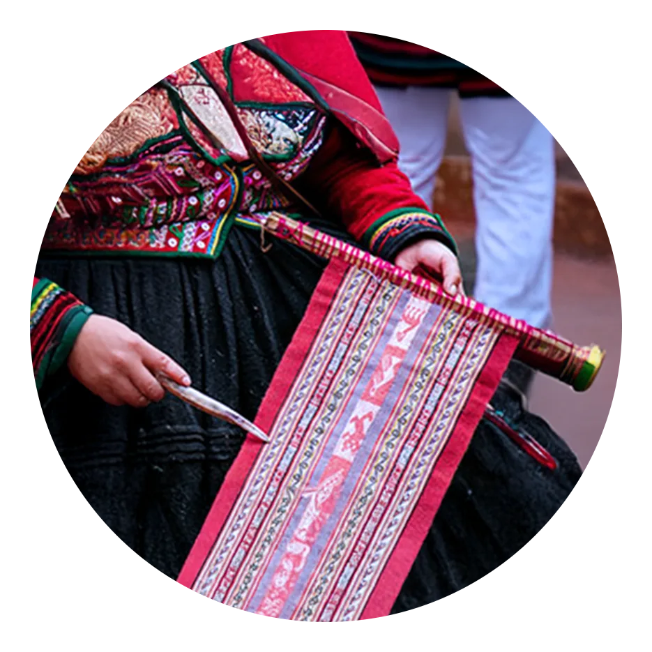 local south american woman with red dyed fabrics