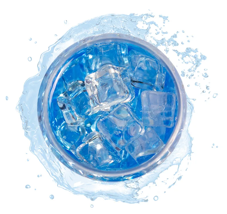 top view of glass with blue drink