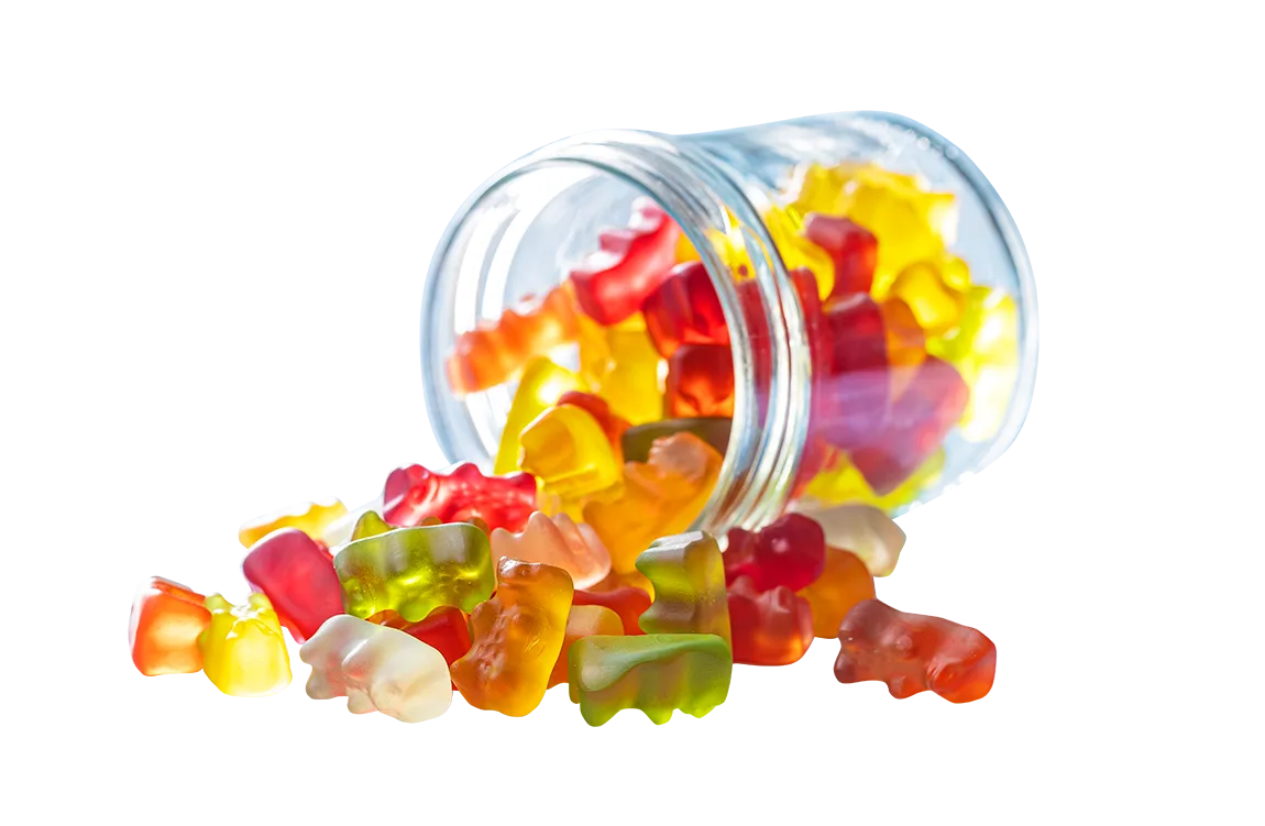 ursinhos de goma em vidro