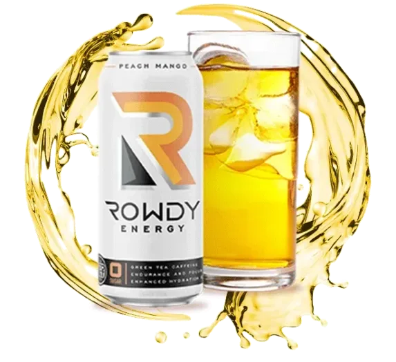rowdy energy drink next to glass